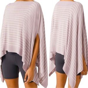 Lululemon Forward Flow Pullover Ribbed Knit Sweater Poncho LavenderWhite Stipes